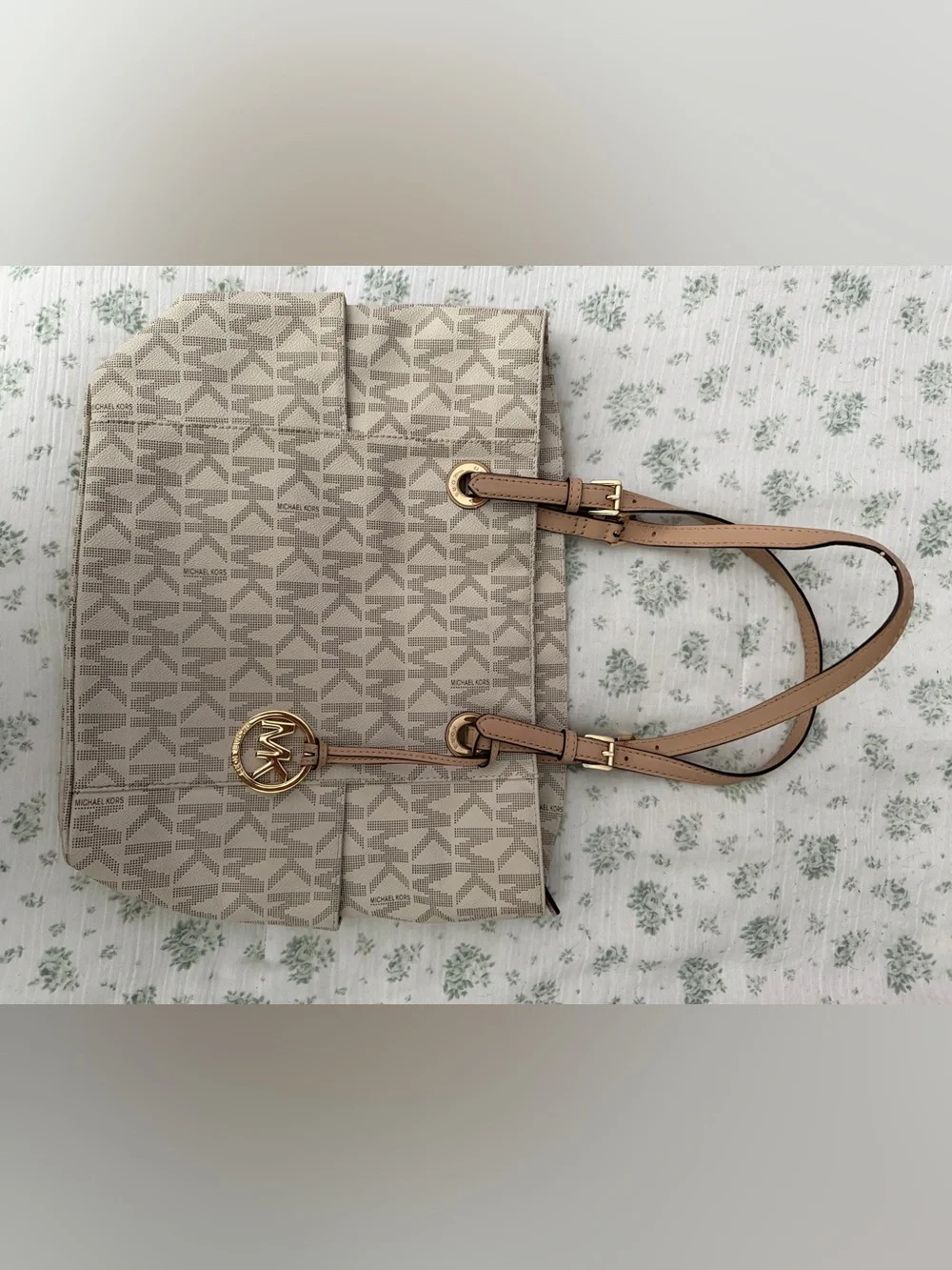 Michael Kors Tan & Beige Logo Shoulder Bag